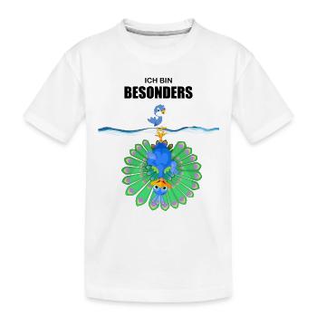 Vogel und Pfau – Motivation, Selbstbewusst, Ich bi - Kinder Premium Bio T-Shirt - Weiß - Vorne