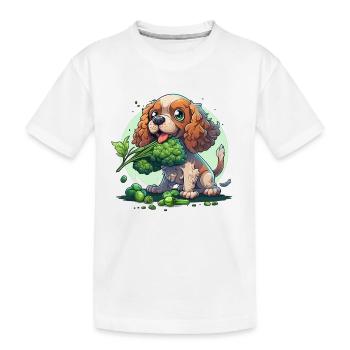 Le chien mignon Cocker Spaniel mange des légumes au brocoli - T-shirt bio Premium Enfant - blanc - Devant