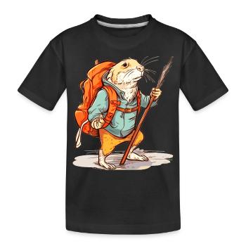 Rat-taupe comme randonneur avec bâton et sac à dos - T-shirt bio Premium Enfant - noir - Devant