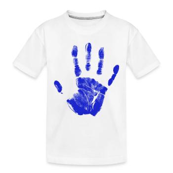 Empreinte de main peinte identité doigts et paume bleu - T-shirt bio Premium Enfant - blanc - Devant