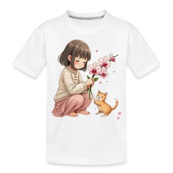 Ein Moment mit der Katze - Kinder Premium Bio T-Shirt - Weiß - Vorne