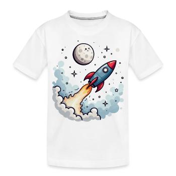 Une fusée comique s’envole vers la lune - T-shirt bio Premium Enfant - blanc - Devant