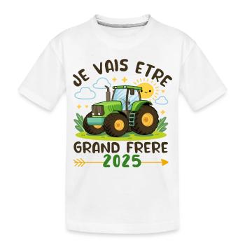 Annonce Grossesse Grand Frère Tracteur 2025 - T-shirt bio Premium Enfant - blanc - Devant