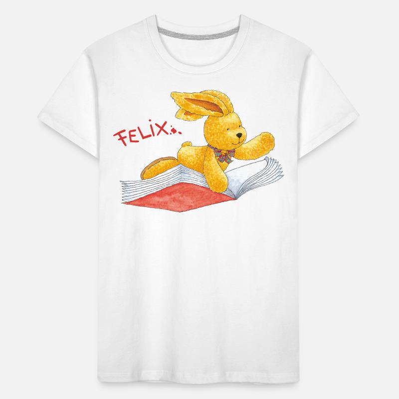 Felix der Hase Auf Einem Fliegenden Buch Kinder Premium Bio T-Shirt