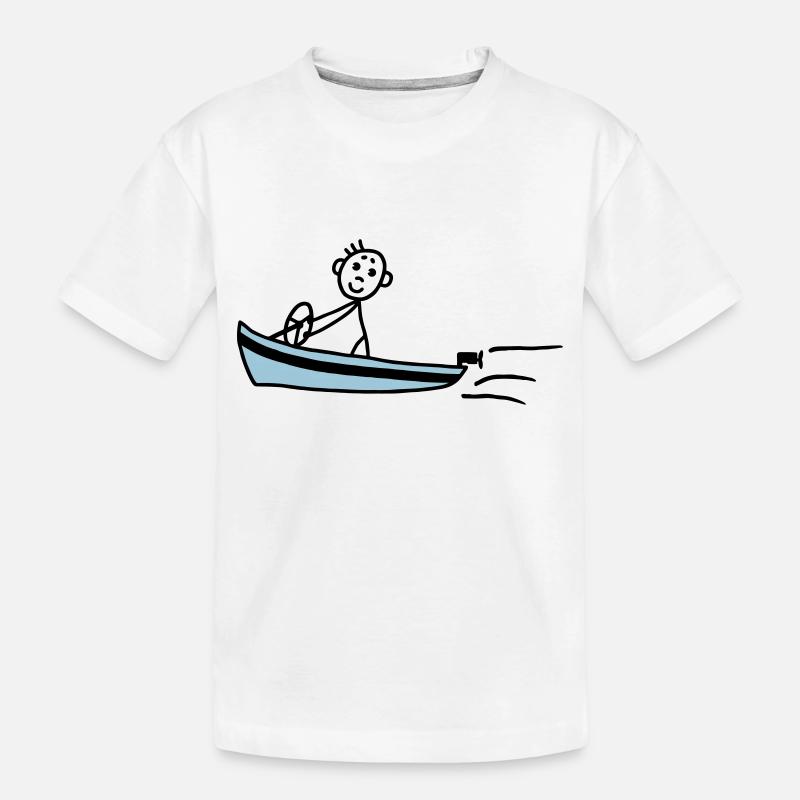 Männchen fährt Motorboot - V2 - Kinder Premium Bio T-Shirt - Weiß