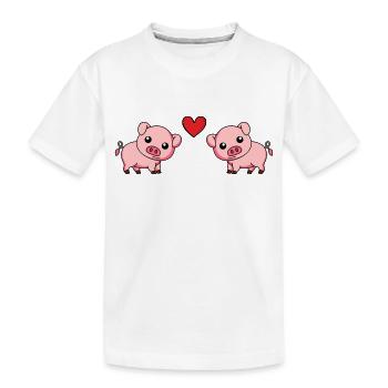 Schwein Comic Paar Liebe - Kinder Premium Bio T-Shirt - Weiß - Vorne