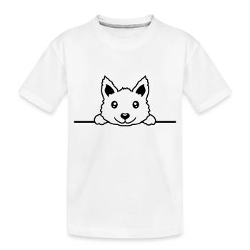 Brave dog behind the wall - Kids' Premium Organic T-Shirt - white - Front