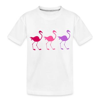 Three colorful flamingos - Kids' Premium Organic T-Shirt - white - Front