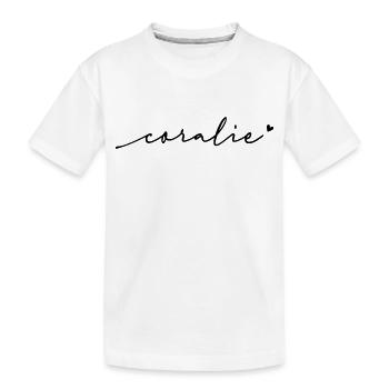 Coralie Cursive Name - Kids' Premium Organic T-Shirt - white - Front