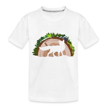Fox Silhouette against a Log and Forest Background - Kids' Premium Organic T-Shirt - white - Front