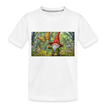 cute little gnomes everyday life flying butterfly - Kids' Premium Organic T-Shirt - white - Front