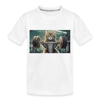 Jeu de mots ambigu sur l’expression allemande - Muskelkater - T-shirt bio Premium Enfant - blanc - Devant