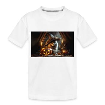 Halloween cat in pirate costume - Kids' Premium Organic T-Shirt - white - Front