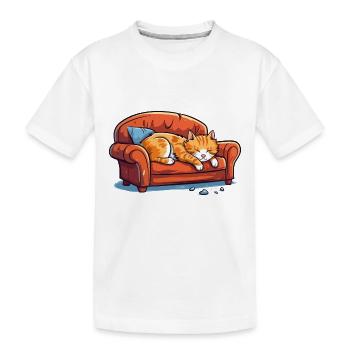 Chat Couch Fatigué Canapé Canapé Drôle de dessin animé - T-shirt bio Premium Enfant - blanc - Devant