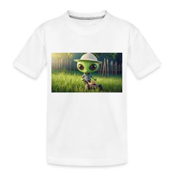 niedliches kleines grünes Retro Alien Rasen mähen - Kinder Premium Bio T-Shirt - Weiß - Vorne
