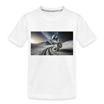 grey alien on the moon surface – observing moon - Kids' Premium Organic T-Shirt - white - Front