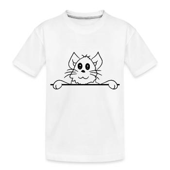 Hübsche Kleine Katze Guckt Versteckt Hinter Mauer - Kinder Premium Bio T-Shirt - Weiß - Vorne