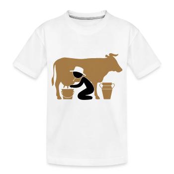 Bauer beim Melken einer Kuh - Kinder Premium Bio T-Shirt - Weiß - Vorne