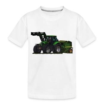 Tracteur vert clair avec chargeur frontal et presse à balles - T-shirt bio Premium Enfant - blanc - Devant