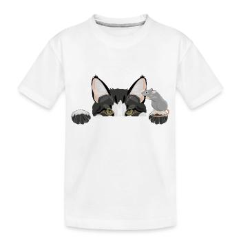 Une souris raconte des secrets à un chat - T-shirt bio Premium Enfant - blanc - Devant