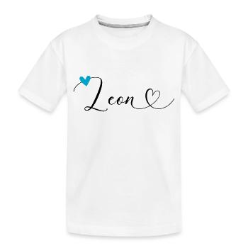 Leon Surname First name Calligraphy Heart - Kids' Premium Organic T-Shirt - white - Front