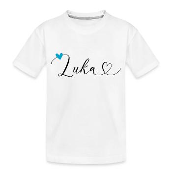 Luka Surname First name Calligraphy Heart - Kids' Premium Organic T-Shirt - white - Front