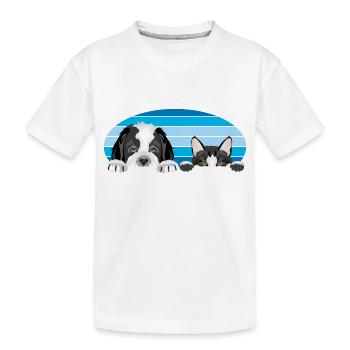 Peeping Saint Bernard puppy dog and cute cat - Kids' Premium Organic T-Shirt - white - Front