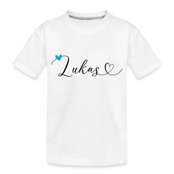Lukas Surname First name Calligraphy Heart - Kids' Premium Organic T-Shirt - white - Front