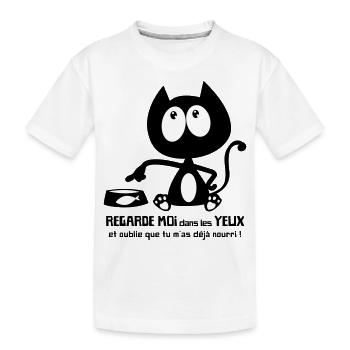 Chat noir mignon demande la nourriture ! humour - T-shirt bio Premium Enfant - blanc - Devant