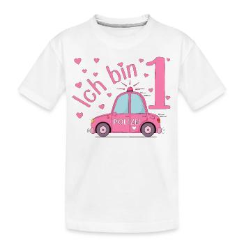 Polizeiauto Ich bin 1 Geburtstag Rosa - Kinder Premium Bio T-Shirt - Weiß - Vorne