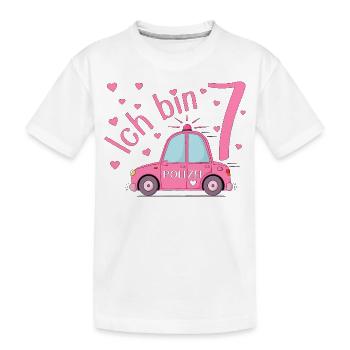 Police Car I' Birthday Pink - Kids' Premium Organic T-Shirt - white - Front