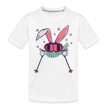 Skiing Rabbit with ski poles ski goggles scarf - Kids' Premium Organic T-Shirt - white - Front