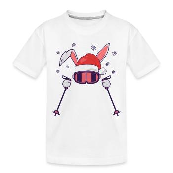 Lapin de ski Lapin de ski avec chapeau de Père Noël et bâtons de ski - T-shirt bio Premium Enfant - blanc - Devant