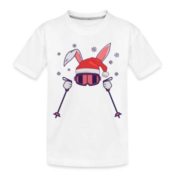 Lapin de ski Lapin de ski avec chapeau de Père Noël et bâtons de ski - T-shirt bio Premium Enfant - blanc - Devant
