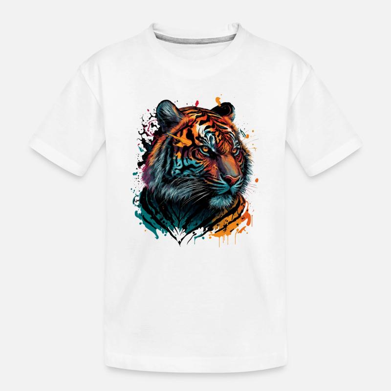 Bunter Tiger - Kinder Premium Bio T-Shirt - Weiß