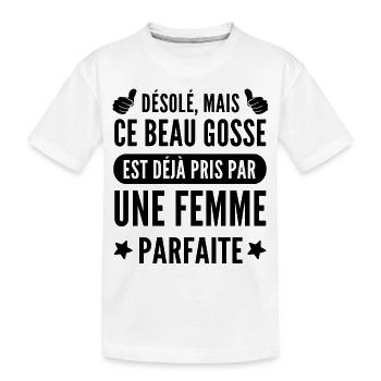 ce beau-gosse est pris par une femme parfaite - T-shirt bio Premium Enfant - blanc - Devant