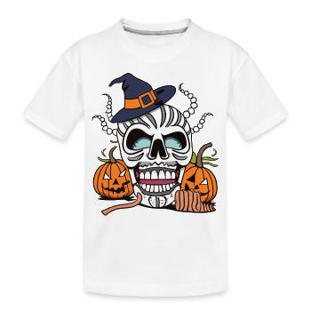 Halloween Hexenschädel - Kinder Premium Bio T-Shirt - Weiß - Vorne