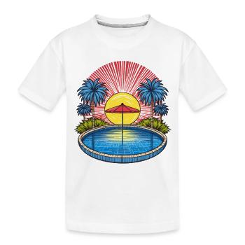 Parasol au bord de la piscine sous les palmiers en été - T-shirt bio Premium Enfant - blanc - Devant