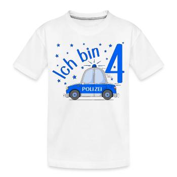 Polizeiauto Ich bin 4 Geburtstag Blau - Kinder Premium Bio T-Shirt - Weiß - Vorne