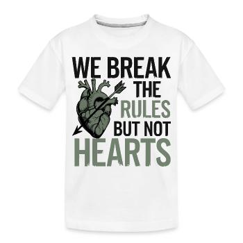 "Wir brechen die Regeln, aber nicht die Herzen" Mutiges Design - Kinder Premium Bio T-Shirt - Weiß - Vorne