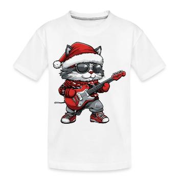 Chat Noël Guitare Rocker - T-shirt bio Premium Enfant - blanc - Devant