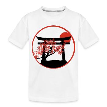 Ruhiger Sonnenuntergang: Torii-Tor und Kirschbaum - Kinder Premium Bio T-Shirt - Weiß - Vorne