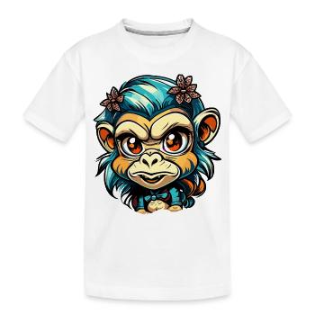 Singe mignon / Fille de singe / Mignon / noeud de cheveux - T-shirt bio Premium Enfant - blanc - Devant