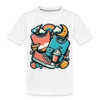 Bunte Collage mit Kleidung und Alltagsgegenständen - Kinder Premium Bio T-Shirt - Weiß - Vorne