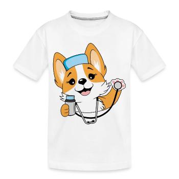 Heureux médecin de chien corgi de dessin animé - T-shirt bio Premium Enfant - blanc - Devant