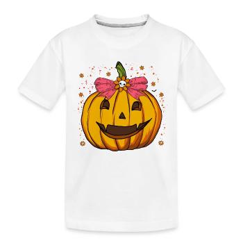 Citrouille d’Halloween, Noeud Coquette, Saison d’automne - T-shirt bio Premium Enfant - blanc - Devant