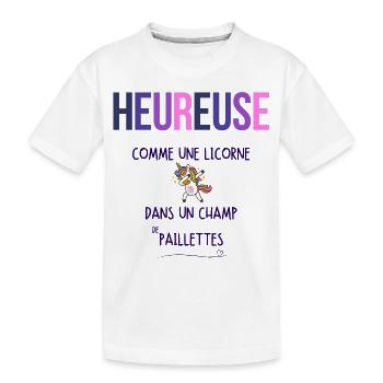 Heureuse comme une licorne dans un champ de paille - T-shirt bio Premium Enfant - blanc - Devant