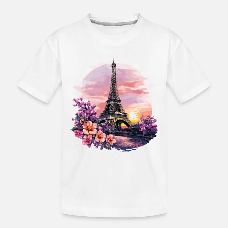 Paris Eiffelturm Frankreich Stadt Skyline Blumen - Kinder Premium Bio T-Shirt - Weiß