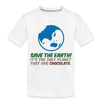 Rettet den Planeten. Hier gibt es Schokolade! - Kinder Premium Bio T-Shirt - Weiß - Vorne