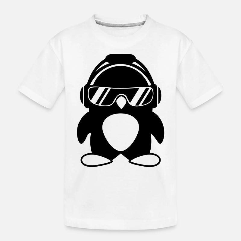 Pinguin mit Kopfhörer - Kinder Premium Bio T-Shirt - Weiß